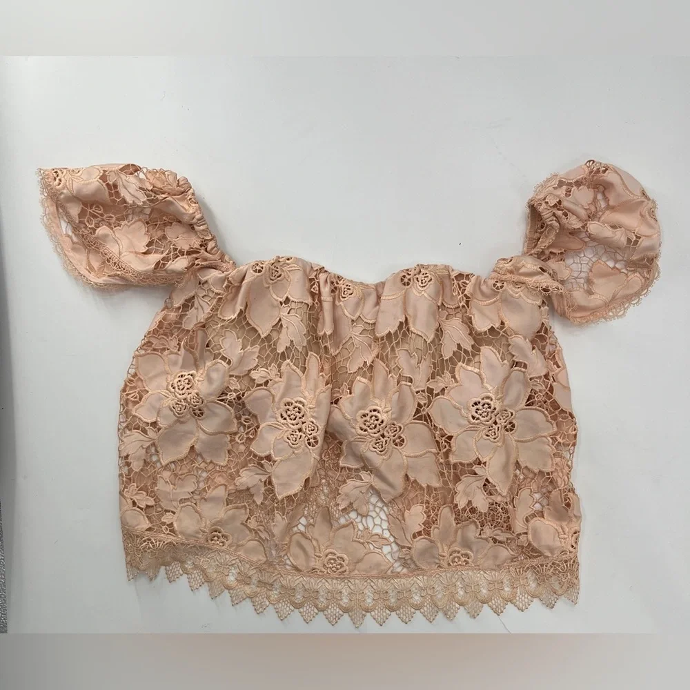 Lover + Friends "Life's a Beach" Lace Crop Top in Papaya - Size XS - Picture 2 of 12